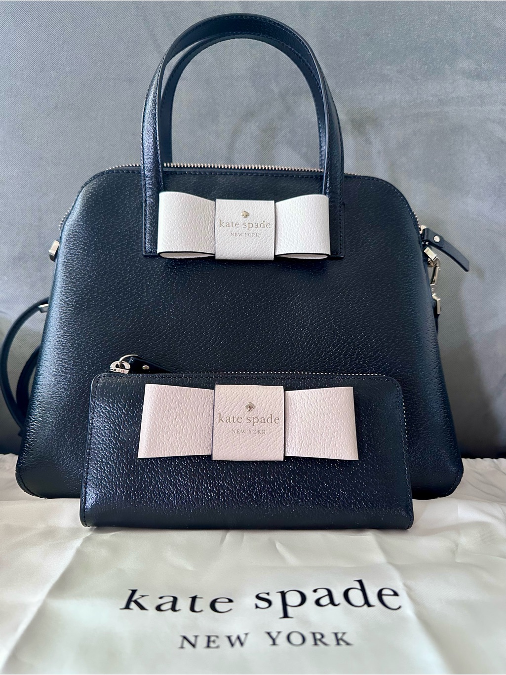 Kate Spade Robinson Street Maise Black Satchel And Wallet With Cream Bow Accents